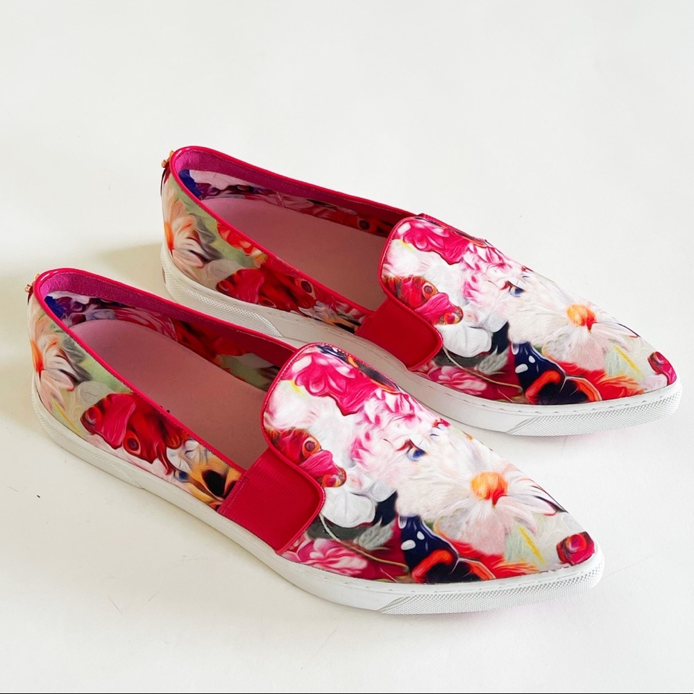 Ted Baker printed & pointed red floral slip on